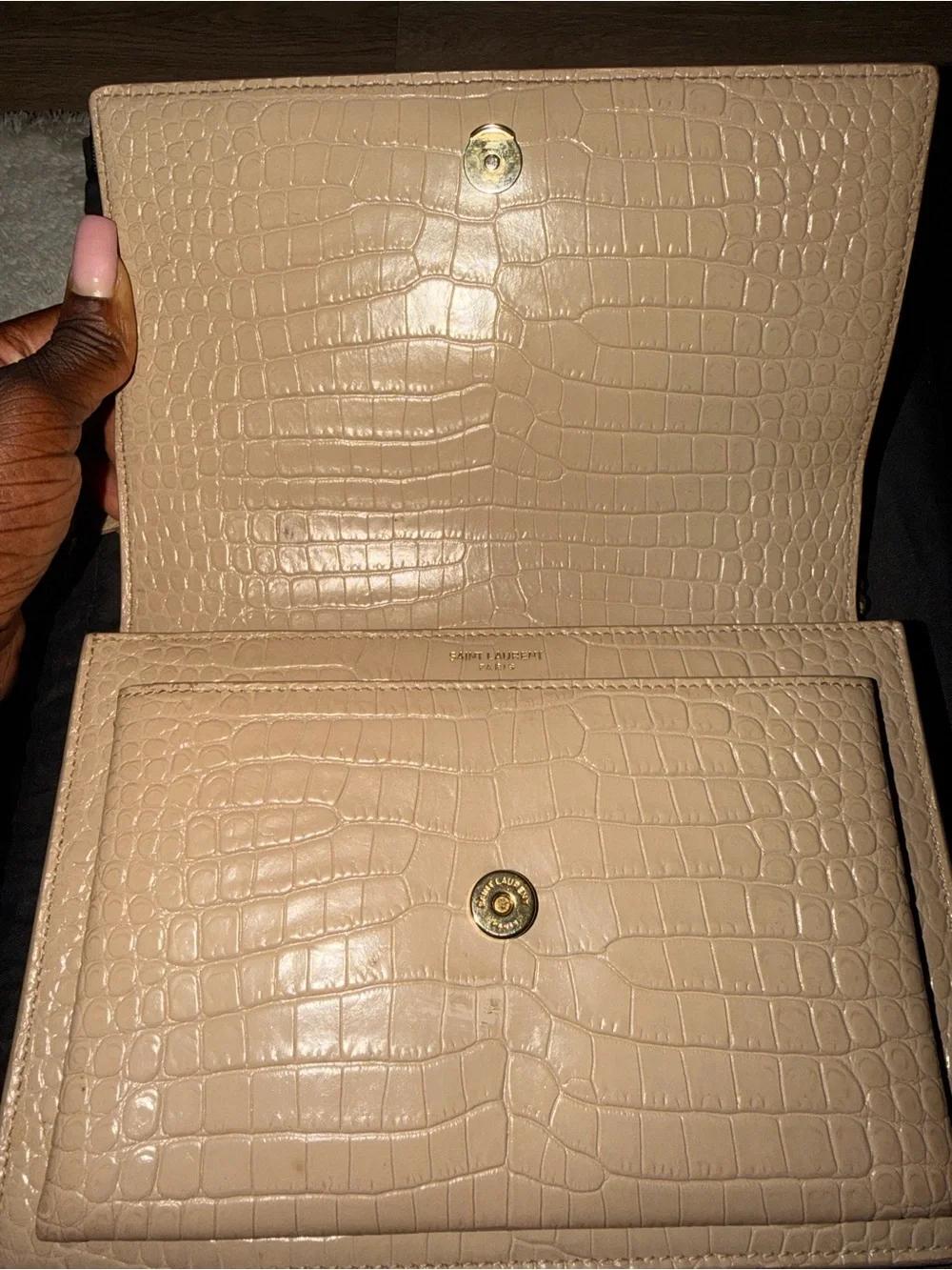 Saint Laurent Sunset Croc-Embossed Leather Chain Shoulder Bag - Picture 3 of 5